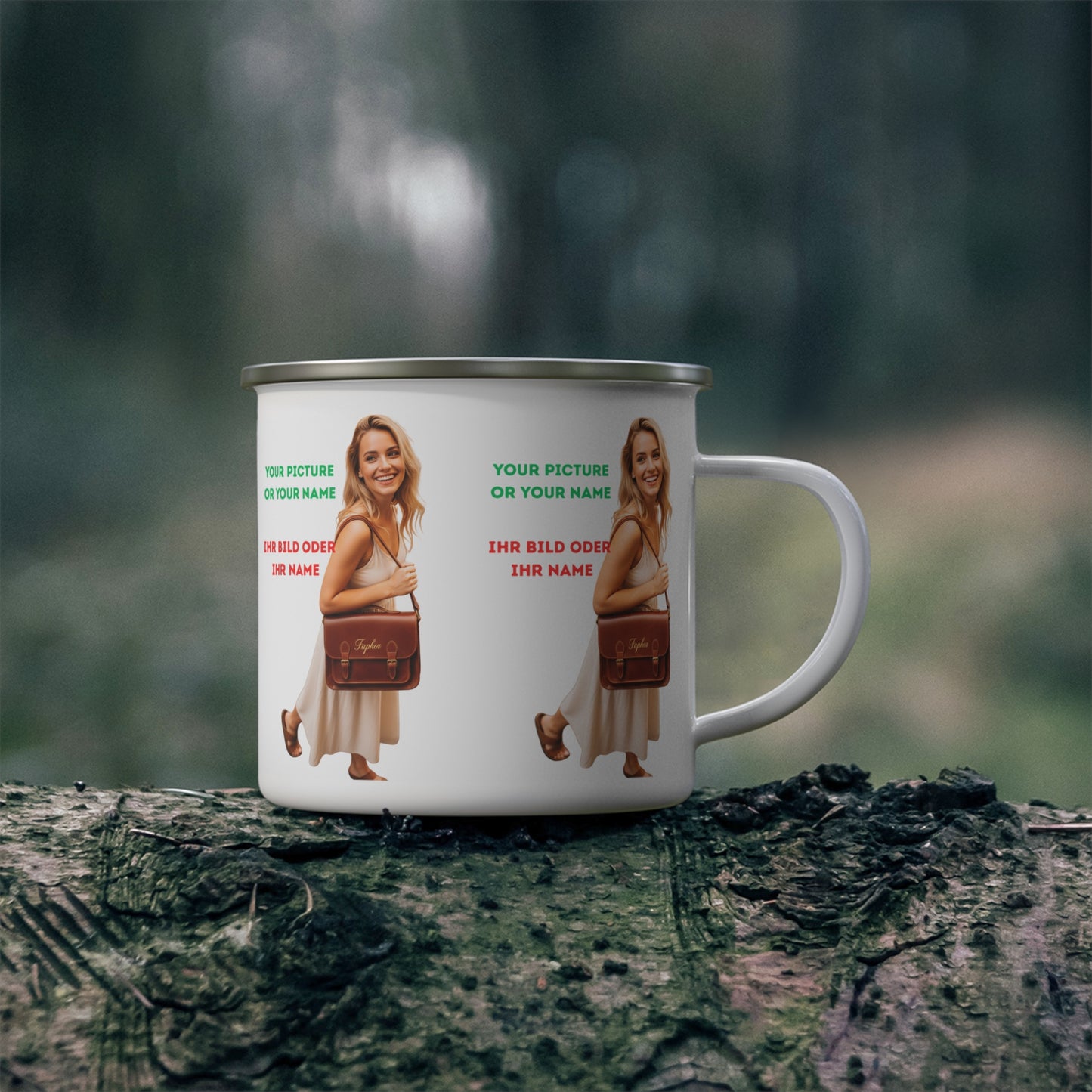 Personalisierte Emaille Camping Tasse  Dein Design Outdoor Becher | Geschenk für Camper | Einzigartige Kaffeetasse | Wander Essentials