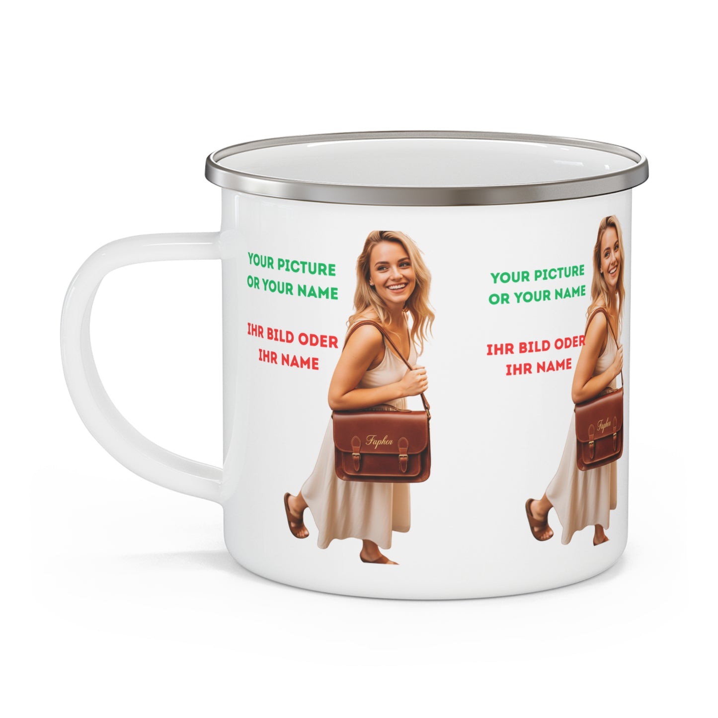 Personalisierte Emaille Camping Tasse  Dein Design Outdoor Becher | Geschenk für Camper | Einzigartige Kaffeetasse | Wander Essentials