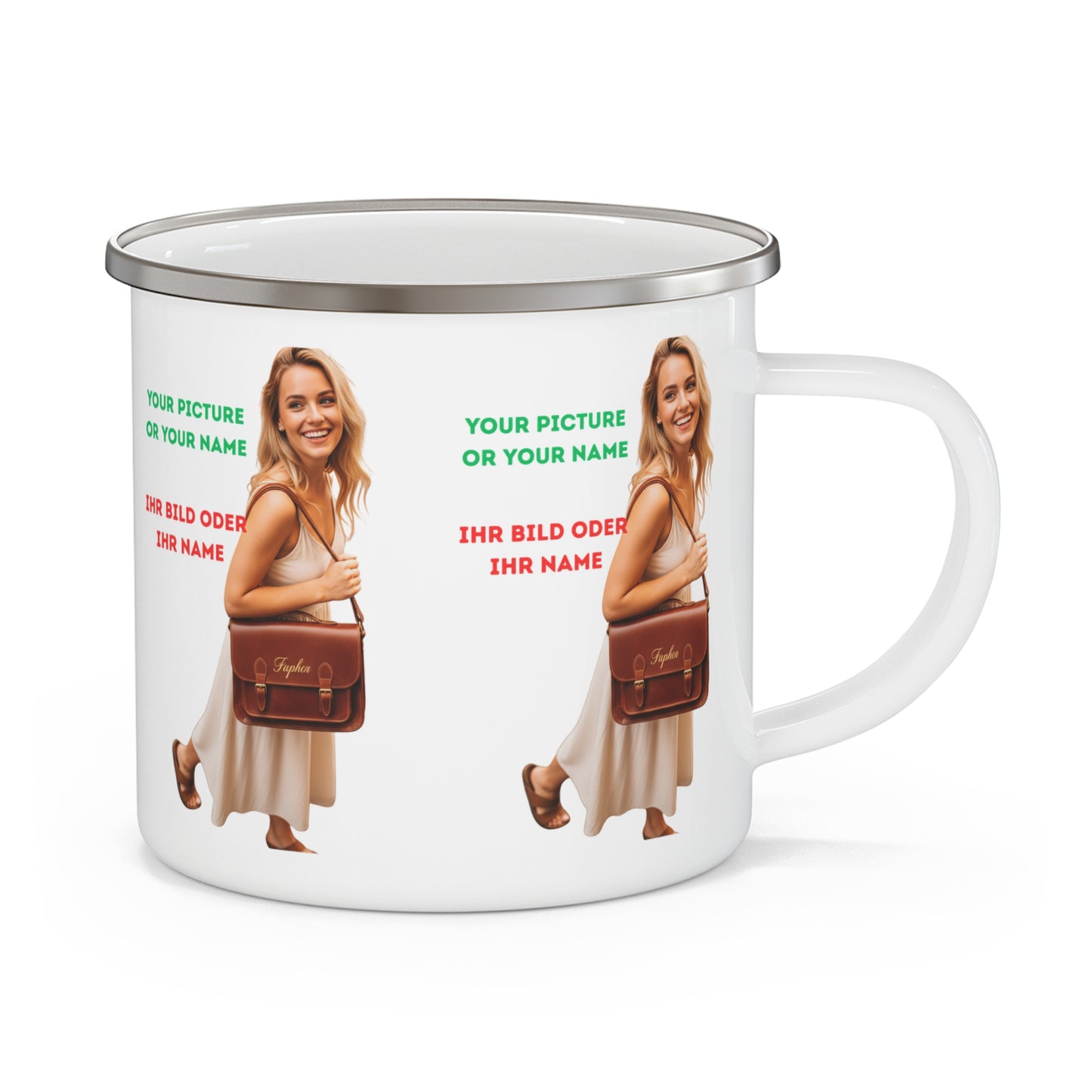 Personalisierte Emaille Camping Tasse  Dein Design Outdoor Becher | Geschenk für Camper | Einzigartige Kaffeetasse | Wander Essentials