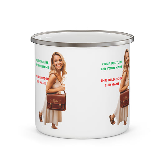 Personalisierte Emaille Camping Tasse  Dein Design Outdoor Becher | Geschenk für Camper | Einzigartige Kaffeetasse | Wander Essentials