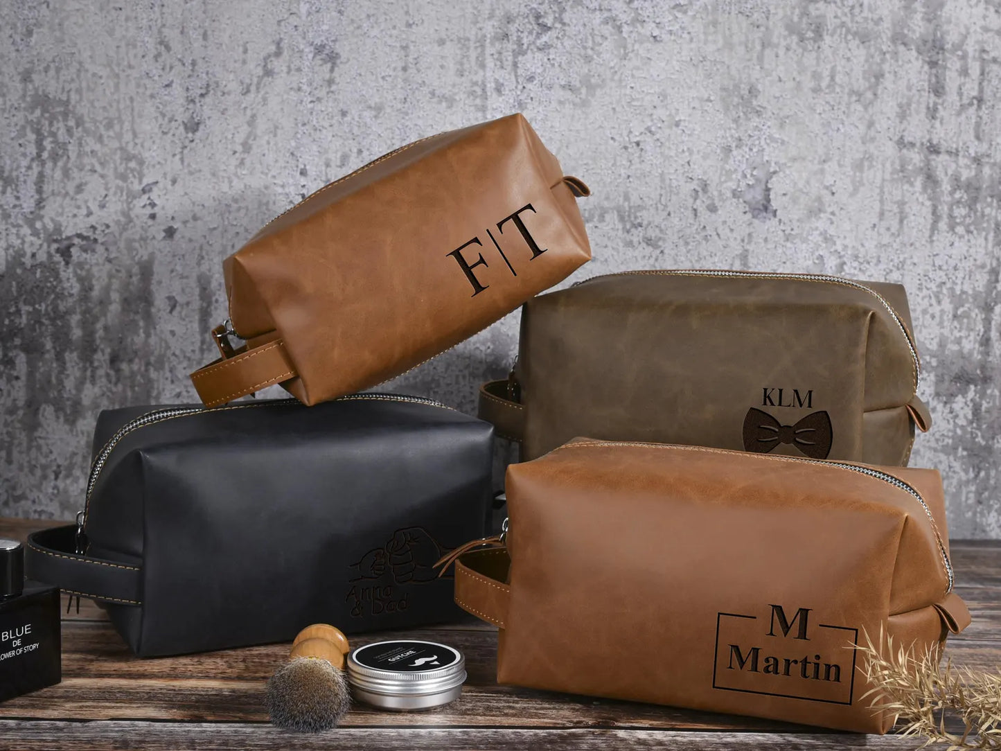 Benutzerdefinierte Herren Kulturtasche, Leder Dopp Kit, personalisiertes Weihnachtsgeschenk für Mann / Vater / Freund, Badezimmer Reisetasche, Rasierzeug Fall
