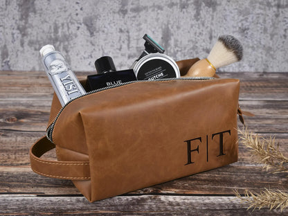 Benutzerdefinierte Herren Kulturtasche, Leder Dopp Kit, personalisiertes Weihnachtsgeschenk für Mann / Vater / Freund, Badezimmer Reisetasche, Rasierzeug Fall