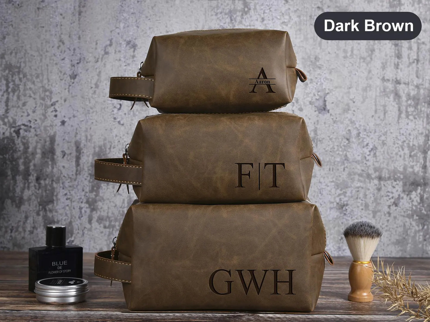 Benutzerdefinierte Herren Kulturtasche, Leder Dopp Kit, personalisiertes Weihnachtsgeschenk für Mann / Vater / Freund, Badezimmer Reisetasche, Rasierzeug Fall