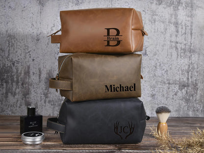 Benutzerdefinierte Herren Kulturtasche, Leder Dopp Kit, personalisiertes Weihnachtsgeschenk für Mann / Vater / Freund, Badezimmer Reisetasche, Rasierzeug Fall